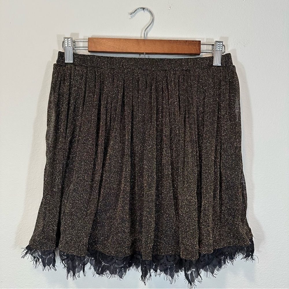 NWT Live to be Spoiled Skirt Black Metallic Gold Lace Trim, Size M